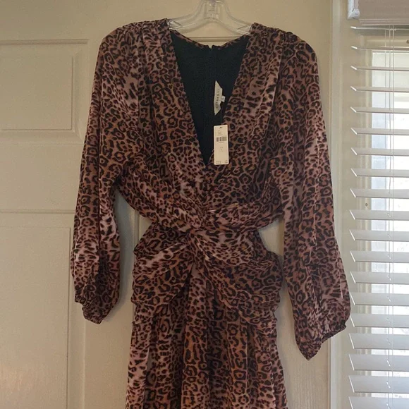 NWT $190 AnthropologieRann Gill leopard print cut out midi dress women size L